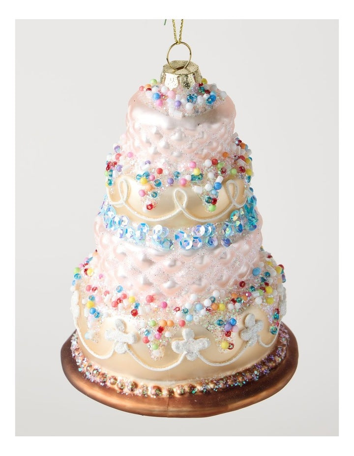 Nostalgia Christmas Glass Tiered Cake Ornament with Beads in Multi: 11cm