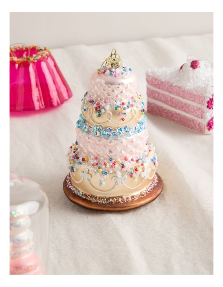 Nostalgia Christmas Glass Tiered Cake Ornament with Beads in Multi: 11cm