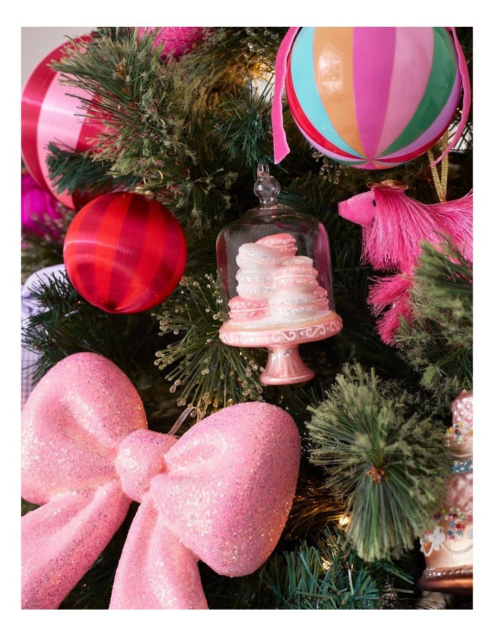 Nostalgia Christmas Glass Stacked Macaroon Ornament in Pink: 13cm