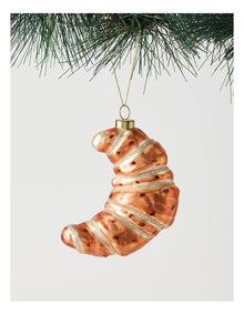 Nostalgia Christmas Glass Croissant Ornament in Brown: 10cm