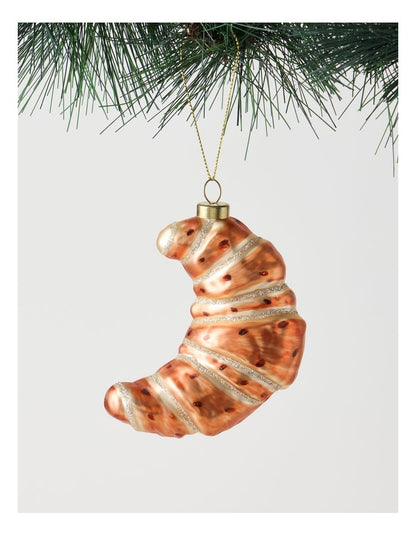 Nostalgia Christmas Glass Croissant Ornament in Brown: 10cm