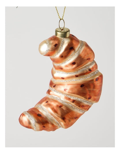 Nostalgia Christmas Glass Croissant Ornament in Brown: 10cm