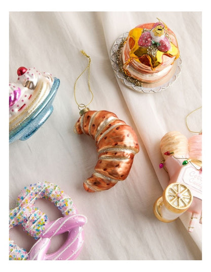 Nostalgia Christmas Glass Croissant Ornament in Brown: 10cm