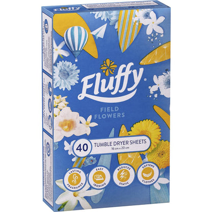 Fluffy Fabric Softener Dryer Sheets f/Flowers 40 Pack