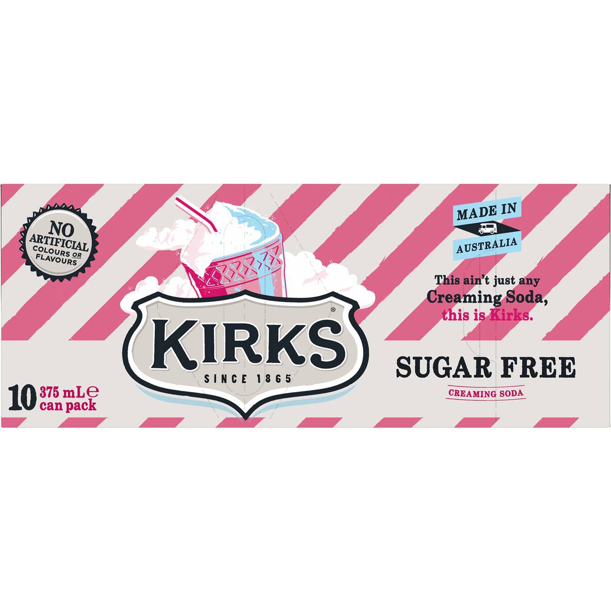 Kirks Creaming Soda Sugar Free Soda Soft Drink Multipack Cans 375mL x 10 pack