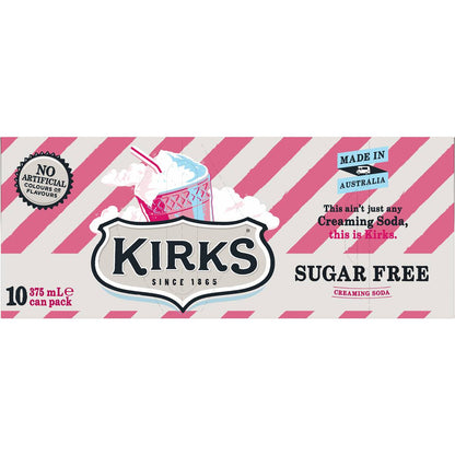 Kirks Creaming Soda Sugar Free Soda Soft Drink Multipack Cans 375mL x 10 pack