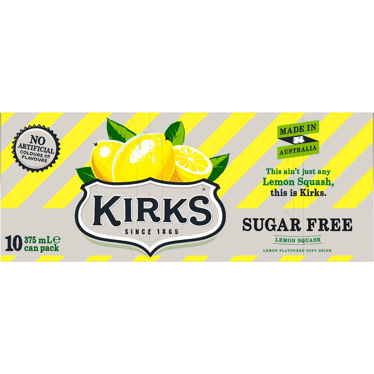 Kirks Sugar Free Lemon Squash Soft Drink Multipack Cans 375ml x10 Pack