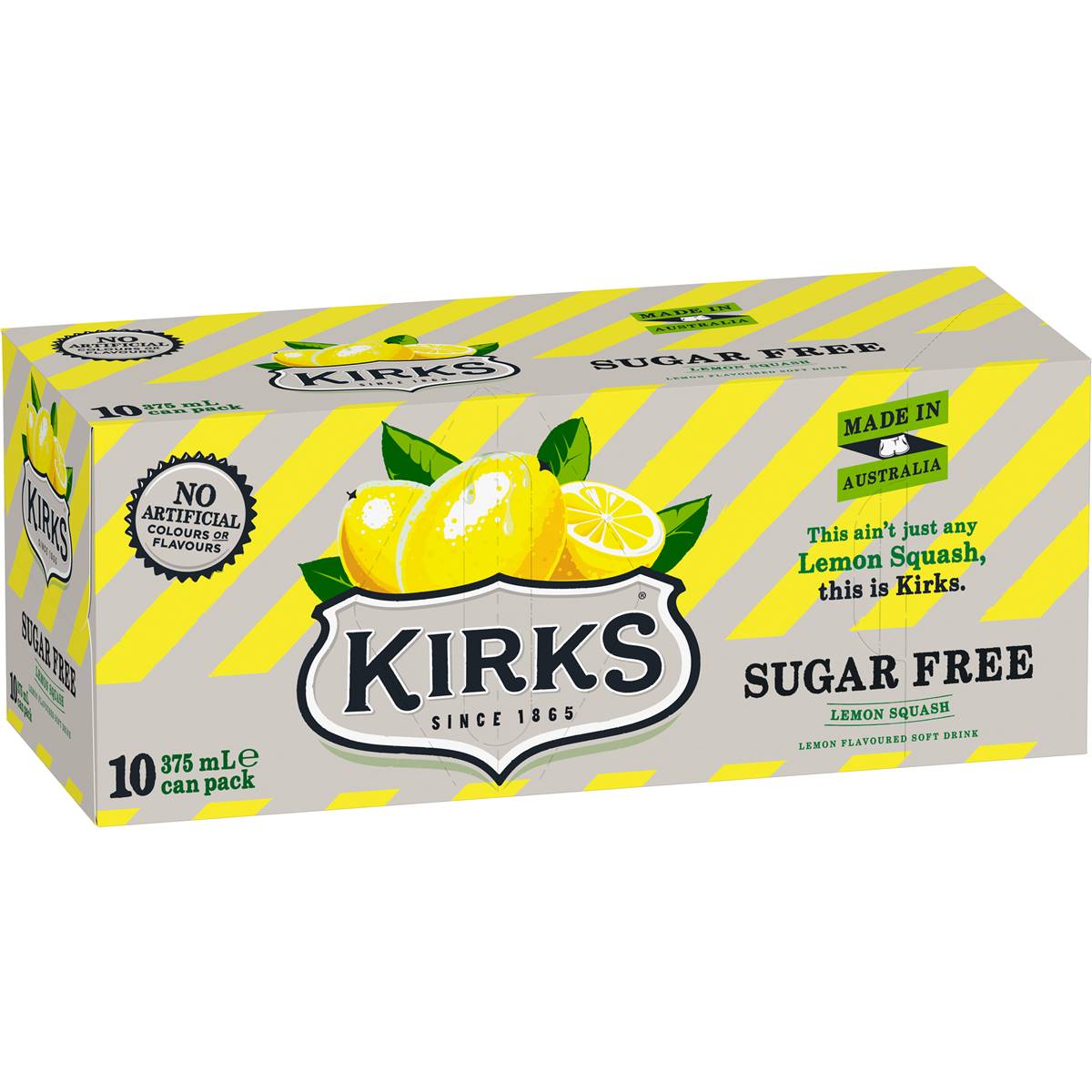 Kirks Sugar Free Lemon Squash Soft Drink Multipack Cans 375ml x10 Pack