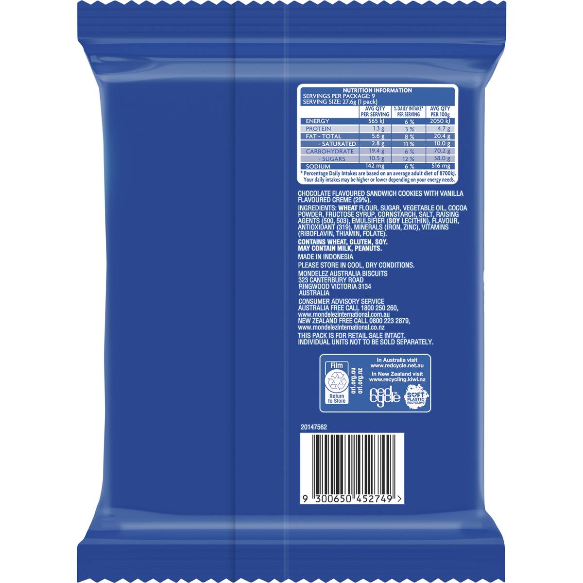 Oreo Grab & Go Original Cookies 9 Pack 248g
