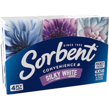 Sorbent Facial Tissues 4Ply Pocket 6 pack