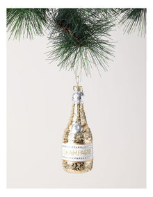 Luxe Christmas Glass Champagne Bottle Ornament in Gold: 13cm