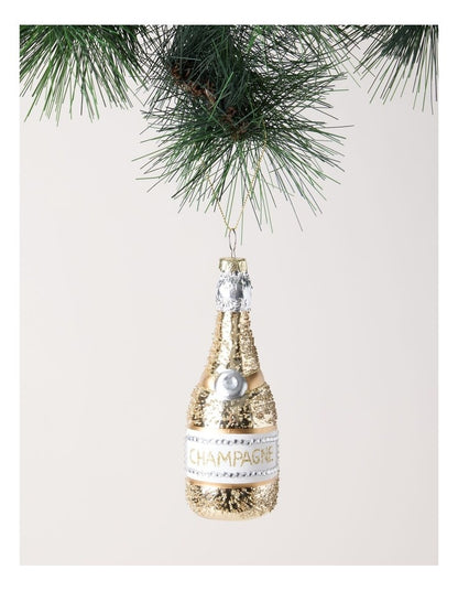 Luxe Christmas Glass Champagne Bottle Ornament in Gold: 13cm