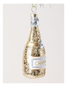 Luxe Christmas Glass Champagne Bottle Ornament in Gold: 13cm