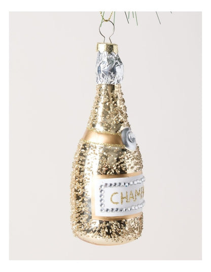 Luxe Christmas Glass Champagne Bottle Ornament in Gold: 13cm
