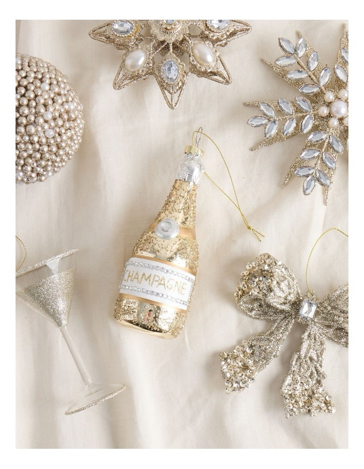 Luxe Christmas Glass Champagne Bottle Ornament in Gold: 13cm