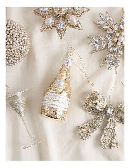 Luxe Christmas Glass Champagne Bottle Ornament in Gold: 13cm