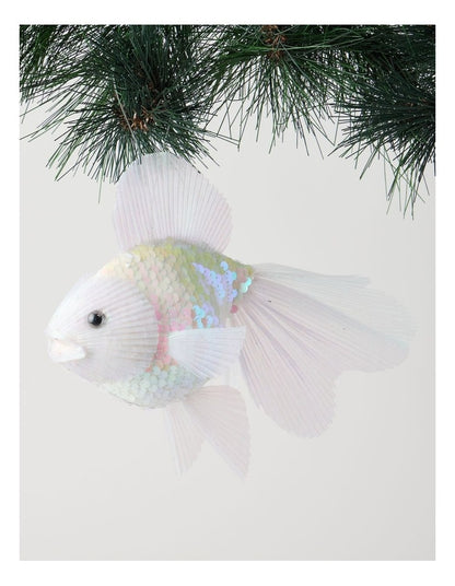 Eucalyptus Oversized Sequin Fish Ornament in White: 16cm