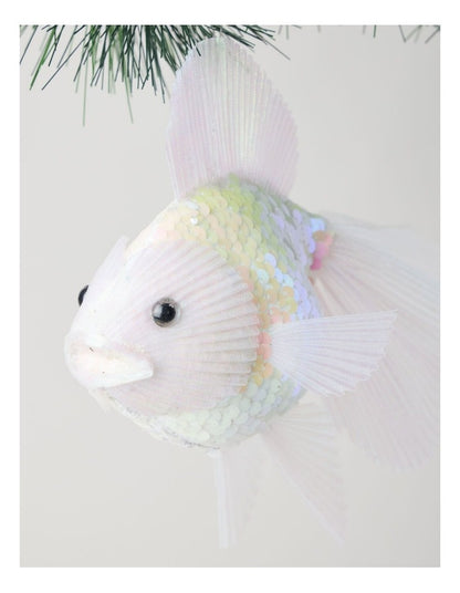 Eucalyptus Oversized Sequin Fish Ornament in White: 16cm