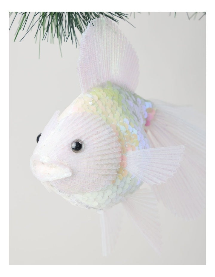 Eucalyptus Oversized Sequin Fish Ornament in White: 16cm