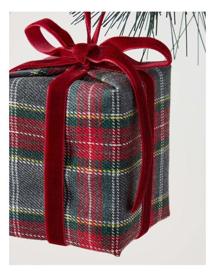 Heirloom Fabric Tartan Present Ornament in Multi: 8cm