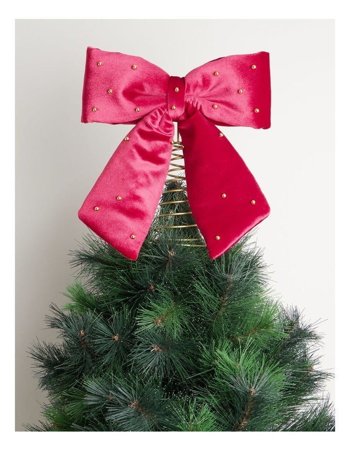 Heirloom Bow Tree Topper with Beads in Red: 25cm