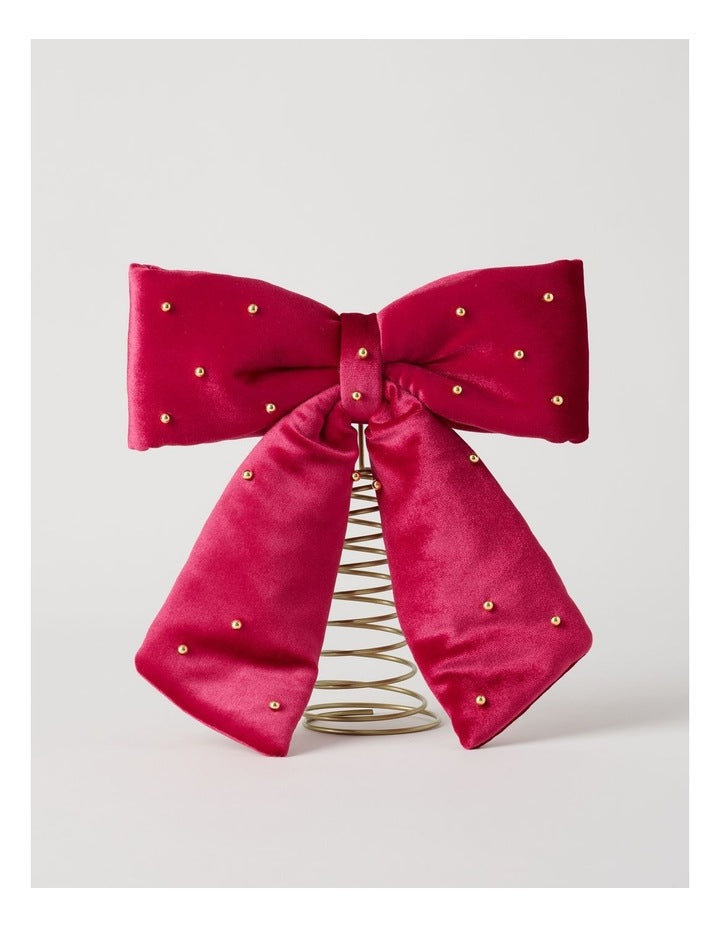 Heirloom Bow Tree Topper with Beads in Red: 25cm