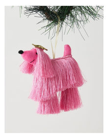 Nostalgia Christmas Fabric Shaggy Dog Ornament in Pink: 13cm