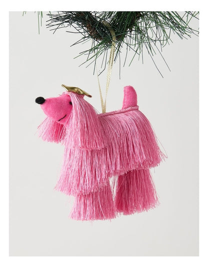 Nostalgia Christmas Fabric Shaggy Dog Ornament in Pink: 13cm