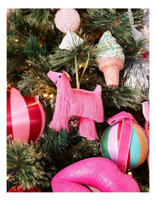 Nostalgia Christmas Fabric Shaggy Dog Ornament in Pink: 13cm