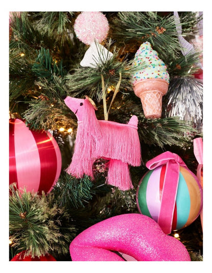 Nostalgia Christmas Fabric Shaggy Dog Ornament in Pink: 13cm