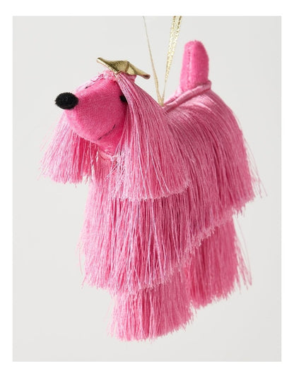 Nostalgia Christmas Fabric Shaggy Dog Ornament in Pink: 13cm
