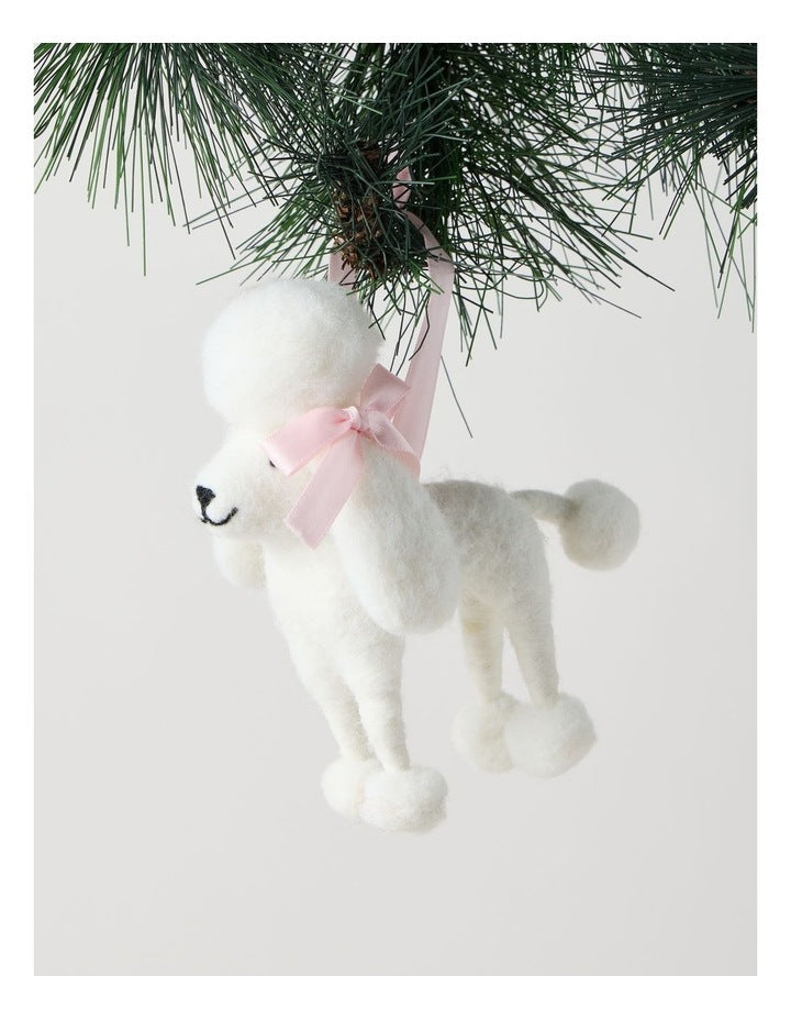 Nostalgia Christmas Felt Poodle Ornament in White: 12cm