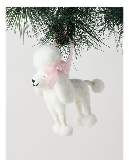 Nostalgia Christmas Felt Poodle Ornament in White: 12cm