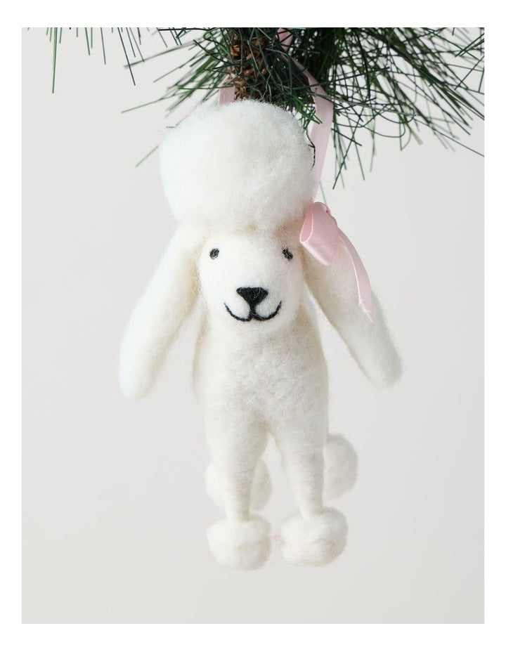 Nostalgia Christmas Felt Poodle Ornament in White: 12cm