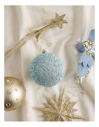 Luxe Christmas Plastic Beaded Bauble in Blue: 10cm