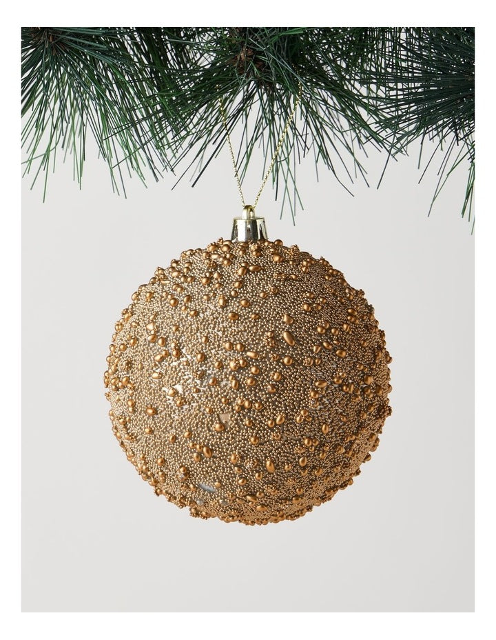 Harvest Christmas Plastic Beaded Bauble in Brown: 10cm