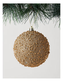 Harvest Christmas Plastic Beaded Bauble in Brown: 10cm