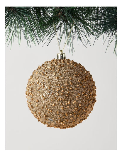 Harvest Christmas Plastic Beaded Bauble in Brown: 10cm
