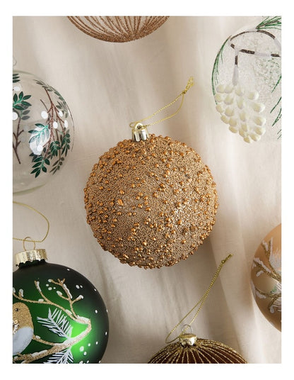 Harvest Christmas Plastic Beaded Bauble in Brown: 10cm