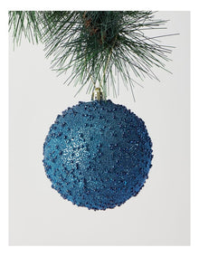 Luxe Christmas Plastic Beaded Bauble in Navy: 10cm
