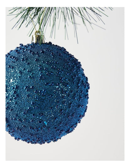 Luxe Christmas Plastic Beaded Bauble in Navy: 10cm