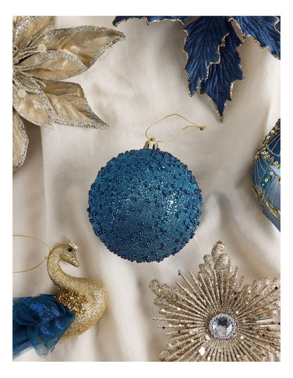 Luxe Christmas Plastic Beaded Bauble in Navy: 10cm