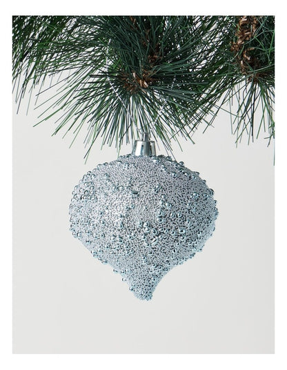 Eucalyptus Plastic Beaded Onion Bauble in Blue: 9.5cm