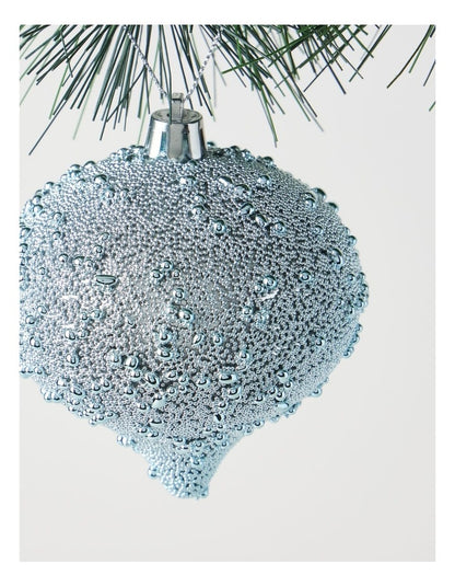 Eucalyptus Plastic Beaded Onion Bauble in Blue: 9.5cm