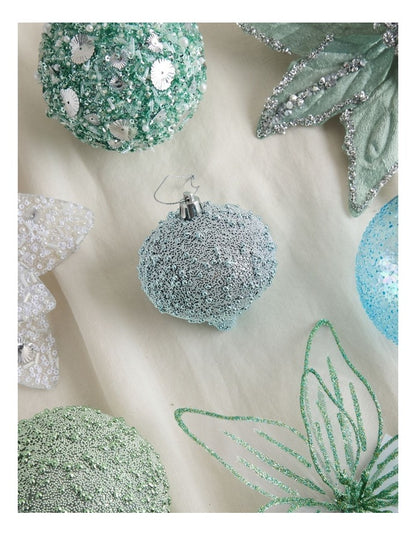 Eucalyptus Plastic Beaded Onion Bauble in Blue: 9.5cm