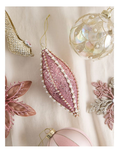 Luxe Christmas Plastic Glitter & Gems Finial in Pink: 17cm
