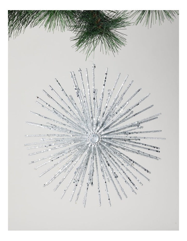 Luxe Christmas Oversized Glitter Snowflake Ornament in Silver: 27cm