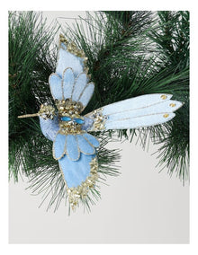 Luxe Christmas Fabric Bird Clip in Blue: 20cm