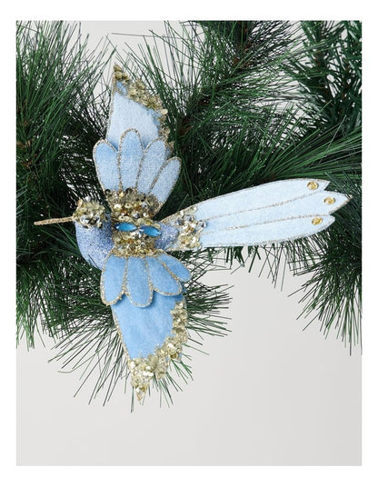 Luxe Christmas Fabric Bird Clip in Blue: 20cm