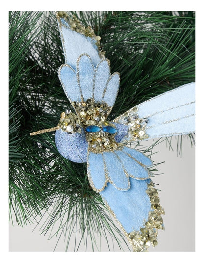 Luxe Christmas Fabric Bird Clip in Blue: 20cm